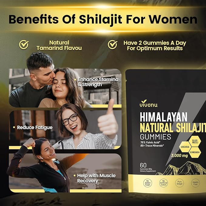 Shilajit Gummies, Shilajit micronutrient supplement, Himalayan premium ingredient Shilajit - Ashwagandha, Gokshura, Fulvic Acid & 85+ Trace Minerals I for Men, Women I Non-GMO I 100% Natural & Organic