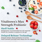 Vitalitown Probiotics 120 Billion CFUs | 36 Strains, with Prebiotics & Digestive Enzymes for Men Women | Shelf Stable | Digestive & Immune Support | Vegan | 60 Delayed Release Veg Caps