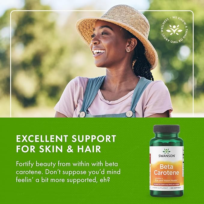 Swanson Beta-Carotene Vitamin A 25,000 IU Eye and Skin Health Supplement for Adults Seeking Vision and Immune Support - 7,500 mcg (300 Softgels, 3 Pack)