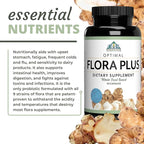 Optimal Health Systems Flora Plus | Ultimate Intestinal & Digestion Health | 9 Patented Probiotics + Artichoke + Opti-Blend System | 90 Capsules