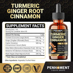 6in1 Liquid Turmeric Curcumin with Ginger, Berberine Extract, Ceylon Cinnamon, Bitter Melon, Black Pepper - Drops Extract - 2FL oz - 60 Servings