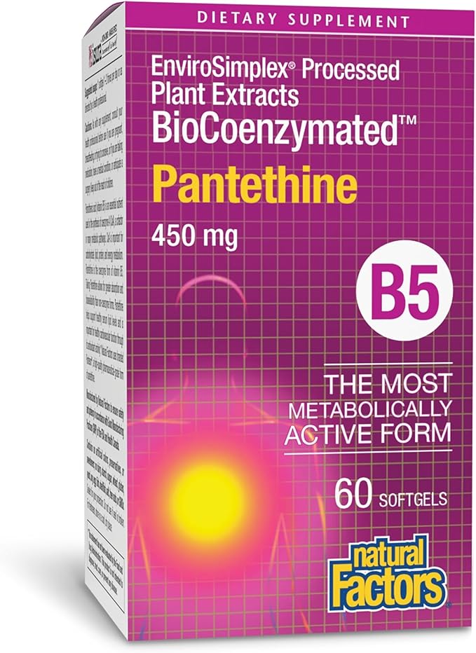 Natural Factors BioCoenzymated Pantethine - B Vitamin Support for Energy Support & Cardiovascular Health - Active Coenzyme Form - Non-GMO, Gluten-Free & Dairy-Free - 60 Softgels