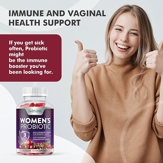 Built by Nature Probiotics for Women Gummies 3 Billion CFU, 6 Probiotic Strains with Cranberry Supplement, Digestive, Immune, Vaginal & Urinary Health, Shelf Stable, 60 Gummy