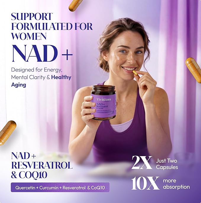 NAD Supplements for Women - Radiance Formula with Resveratrol, CoQ10, Turmeric & BioPerine - Cellular Renewal Supplement for Women - NMN Alternative - 60 Capsules