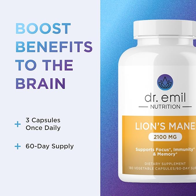 Organic Lions Mane Mushroom Supplement for Mental Clarity, Focus & Immune Support - Organic Brain Boosting Nootropic Lions Mane Mushroom Capsules with 100% Organic Lions Mane Extract, 60 Servings
