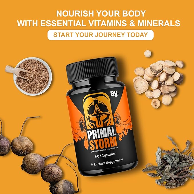 BLUE VIBE Primal Storm Maximum Strength Performance Supplement, PrimalStorm Maximum Strength Daily Overall Health Management Support Supplement, Primal Storm Premium Support (2 Pack - 120 Capsules)