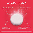 EZ Melts Vitamin A - Skin, Eye & Bone Health Supplement - Supports Healthy Nervous System - No Artificial Flavors - Non-GMO & Vegan - Strawberry Blast - 60 Dissolvable Tablets (60 Servings)