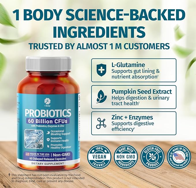 1 Body Thyroid Support Supplement + 60 Billion Probiotics for Men & Women