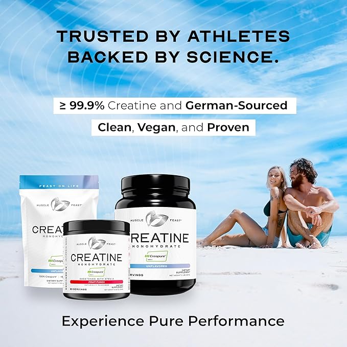 Muscle Feast Creapure Creatine Monohydrate Powder, Vegan Keto Friendly Gluten-Free Easy to Mix, Muscle Recovery Supplement, Trusted Creatine for Muscle Growth, Flavored Creatine, Natural Orange, 300g