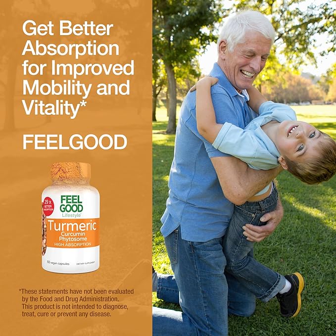 FeelGood Superfoods - Turmeric Curcumin Capsules - Ultra High Absorption - 60ct - 1000mg per Serving