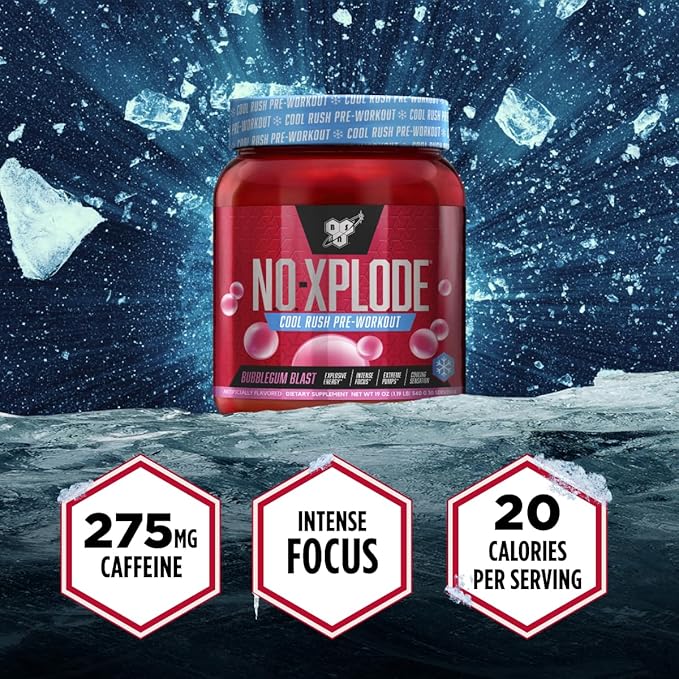 BSN N.O.-XPLODE Cool Rush Pre Workout Powder, Preworkout Energy Supplement for Men and Women with Creatine and Beta-Alanine, Bubblegum Blast, 30 Servings, 1.2 Pound (Packaging May Vary)