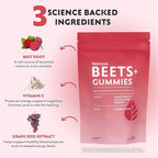 Natrava Beets+ Gummies - Premium Beet Root Powder, Grape Seed Extract and Vitamin C - Supports Healthy Blood Pressure and Heart Health - Low Sugar Nitric Oxide and Circulation Supplement - 50 Gummies