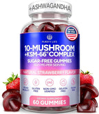 Sugar-Free Mushroom Gummies with KSM 66 Ashwagandha - Potent 10x Mushroom Supplement with Lions Mane, Chaga, Reishi, Mushroom Complex, Natural Stress Support, Calm Gummies, Nootropic Supplement