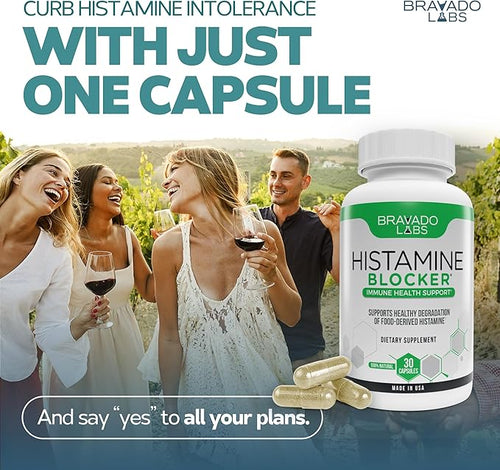 Bravado Labs DAO Supplements Histamine Blocker - DAO Enzyme + Diamine Oxidase & Vitamin C for Daily Histamine Metabolism & Immune Support - 30 ct