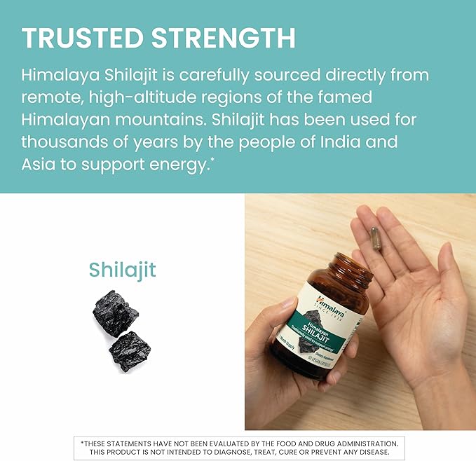 Himalaya Shilajit - Herbal Energy Supplements with Fulvic Acid and 85+ Trace Minerals, from Shilajit Resin, Vegan, Non-GMO, Gluten Free, 250 mg, 60 Capsules