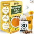 LeafLea 80 Dandelion Tea Bags, All Natural Dandelion Root Tea, Supports Digestion & Immune Health, Caffeine-Free, Vegan, No Sugar, Individually Wrapped Tea Bags, 2 Pack
