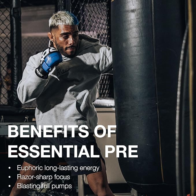 RAW Essential Pre-Workout Powder (Champion Mentality) - Chris Bumstead Sports Nutrition Supplement for Men & Women - Preworkout Energy Powder with Caffeine, L-Citrulline, L-Tyrosine & Beta Alanine