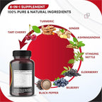 Tart Cherry Turmeric Ginger Stinging Ashwagandha Elderberry Bilberry Black Pepper -150 Capsules