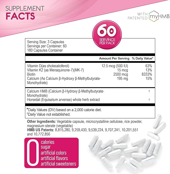 AgelessLX HMB Supplements for Women - Collagen Enhancer Capsules - Anti-Aging for 40 + Lean Muscle Builder - Biotin, Vitamin D3 K2 Supplement for Youthful Skin - 60 Servings