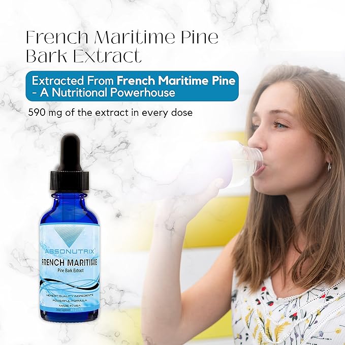 Absonutrix French Maritime Pine Bark Extract 590 mg, 4 Fl Oz Drops - 200 Servings, Bioavailability, Easy-to-Consume, Cruelty-Free, Vegetarian, Third-Party Tested, Non-GMO, Made in USA