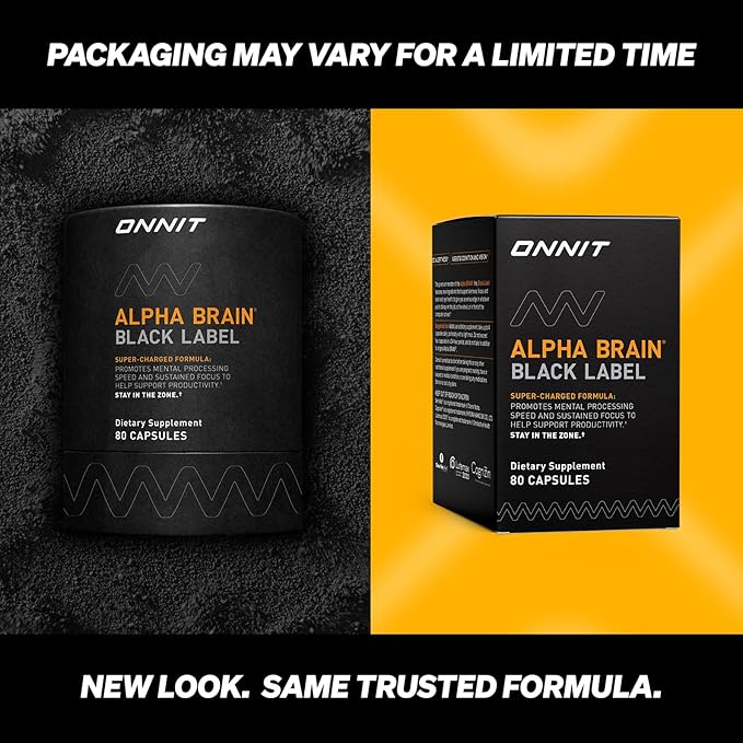 ONNIT Alpha Brain Black Label Capsules, IGEN Non-GMO Tested Citicoline Brain Supplement for Concentration and Memory, Lion’s Mane, Lutemax Lutein, L Theanine and Mucuna Pruriens, 80 Count