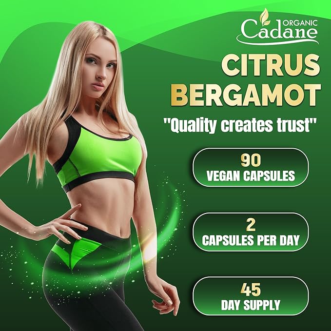 Cadane Citrus Bergamot Supplement with Berberine, Garlic, Green Tea, Grape Seed & Black Pepper | Wellness & Vitality Support | Vegan, Non-GMO – 90 Capsules – 45-Day Supply