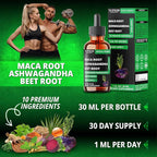 10in1 Maca Liquid Drops with Ashwagandha, Fenugreek, Beet Root, L-Arginine,Turmeric,Ginseng & More - 30 Days Supply - 1FL Oz