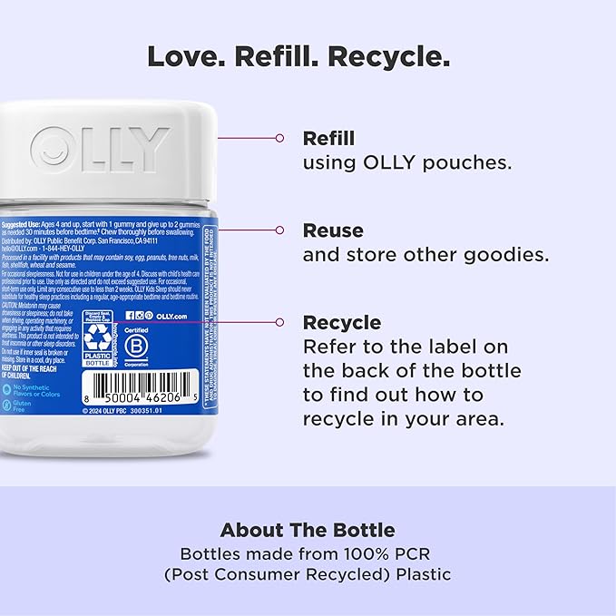 OLLY Kids Sleep Gummies, 0.5mg Melatonin, L Theanine, Chamomile, and Lemon Balm, Raspberry - 70 Count