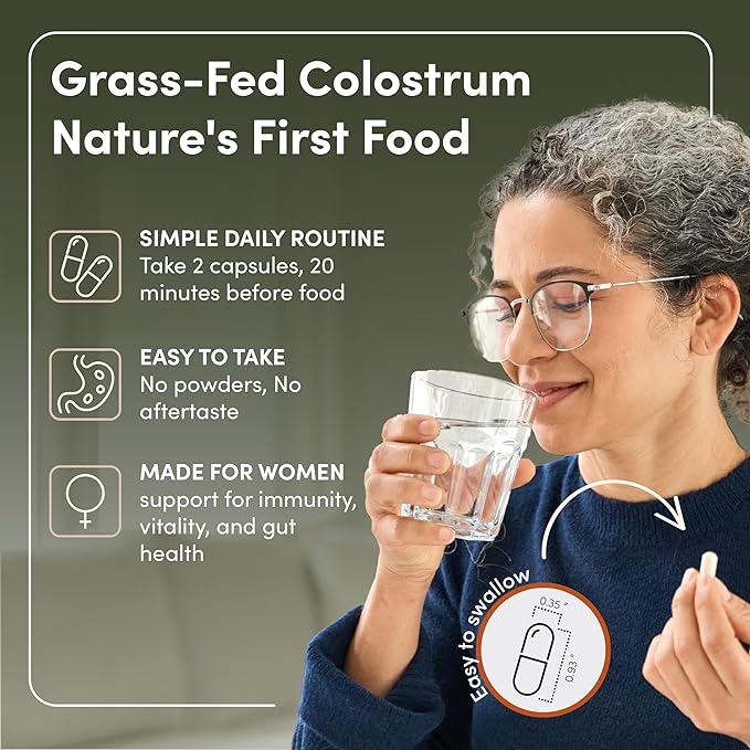 Rhea Bovine Colostrum Supplement for Women, Colostrum Capsules for Gut Health, Digestion, Bloating, Beauty, Immune Support, Bovine Colostrum for Humans, Colostrum Pills (120caps)