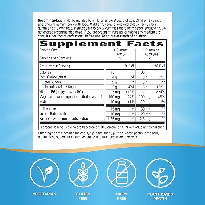 Nature's Way Kids Cool & Calm Gummies,Supports a Calm Mood in Kids Ages 8+*,Lemon Balm,Magnesium,Vitamin B6,L-Theanine,Grape Flavored,Vegetarian,(Packaging May Vary),40 Count (Pack of 2)