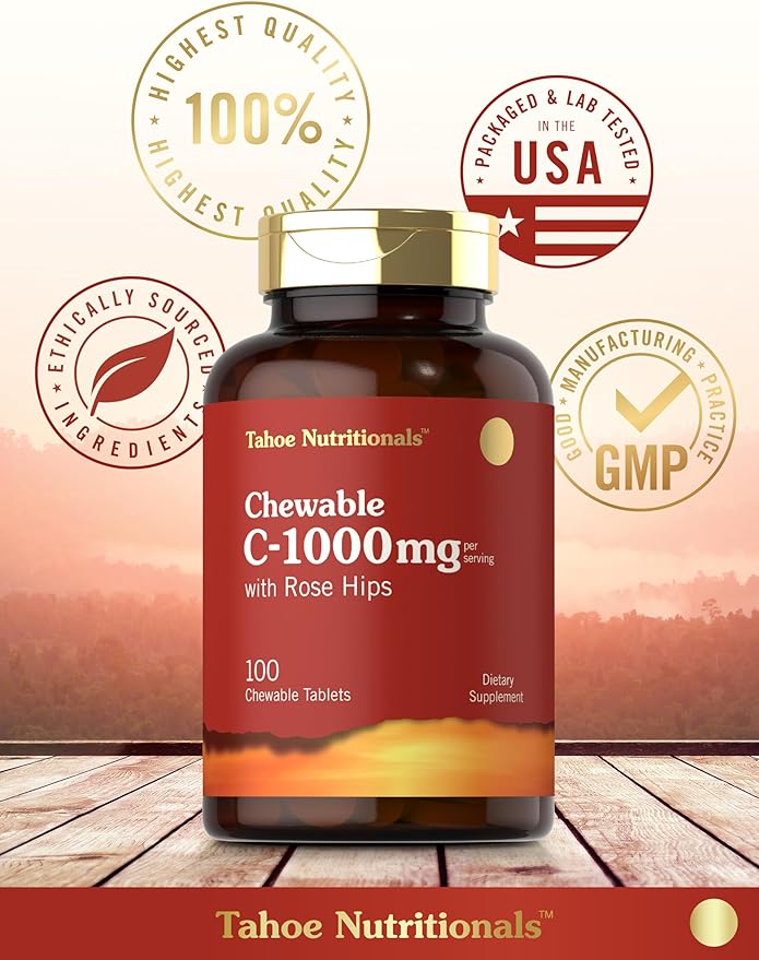Carlyle Vitamin C Chewables | 1000mg | 100 Tablets | Natural Orange Flavor | Vegetarian, Non-GMO & Gluten Free Supplement | Tahoe Nutritionals