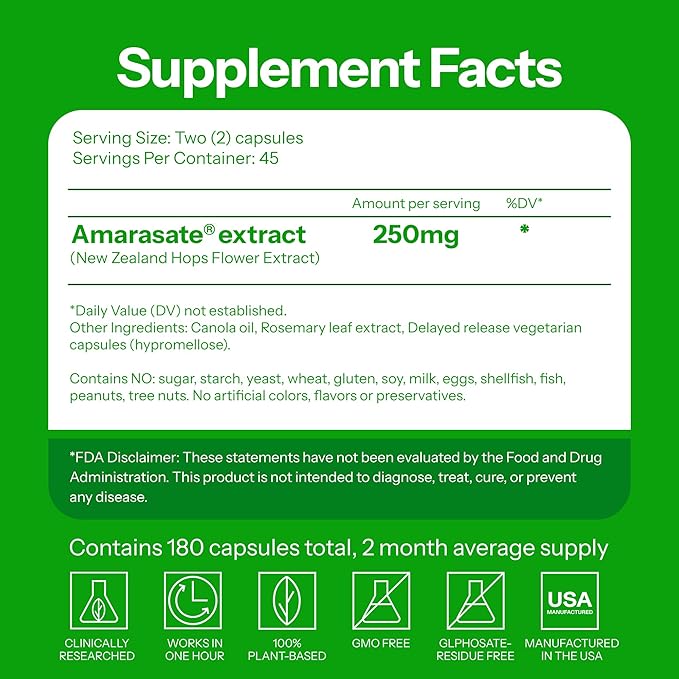 Calorie Control Supplement 6X Natural GLP-1 Support, Official & Patented Amarasate Formula, Plant Based Dietary GLP1 Supplement, Manages Appetite, Hunger & Cravings, 1 Month Average Supply, 180 Count