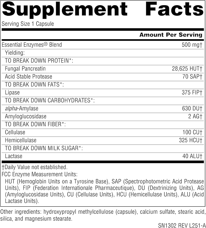 Source Naturals Essential Enzymes 500mg Bio-Aligned Multiple Enzyme Supplement Herbal Defense for Digestion, Gas, Constipation & Bloating Relief - Supports Immune System* - 120 Vegetarian Capsules