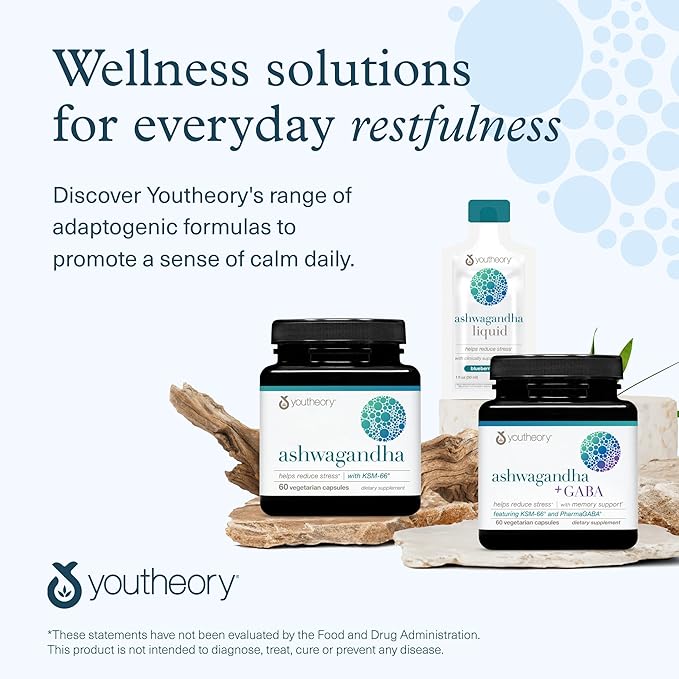 Youtheory Ashwagandha Liquid - with Organic KSM-66 Ashwagandha - Herbal Blend to Support Stress Relief & Energy Levels* - Helps Support Mood* - 1 oz Single Serve Packet, Pack of 30