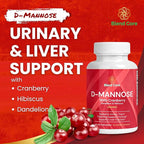 D-Mannose with Cranberry, Dandelion & Hibiscus – 1350mg – Urinary Tract & Liver Support – 60 Veggie Capsules