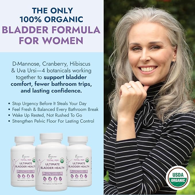 Total Fem Ultimate Bladder Health for Women with USDA Organic D-Mannose, Cranberry Powder, Uva Ursi and Hibiscus Flower Extract - Bladder Control and Urinary Tract Support - 30 Servings
