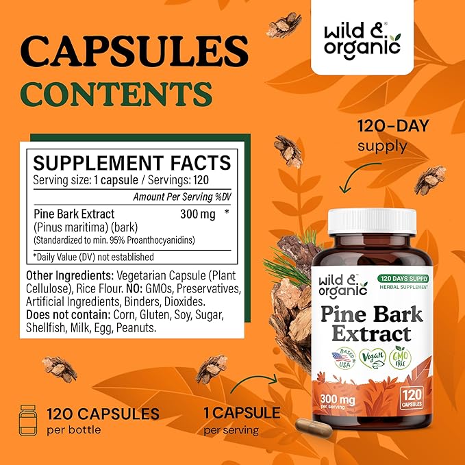 Wild & Organic Pine Bark Extract 120 Capsules & Grape Seed 120 Capsules
