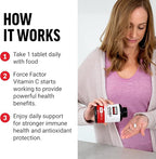 Force Factor Vitamin C 1000mg Immune Support Supplement, Vitamin C Supplement Immunity Vitamins Plus Antioxidant Support, Premium Quality, Vegan, 60 Vitamin C Tablets