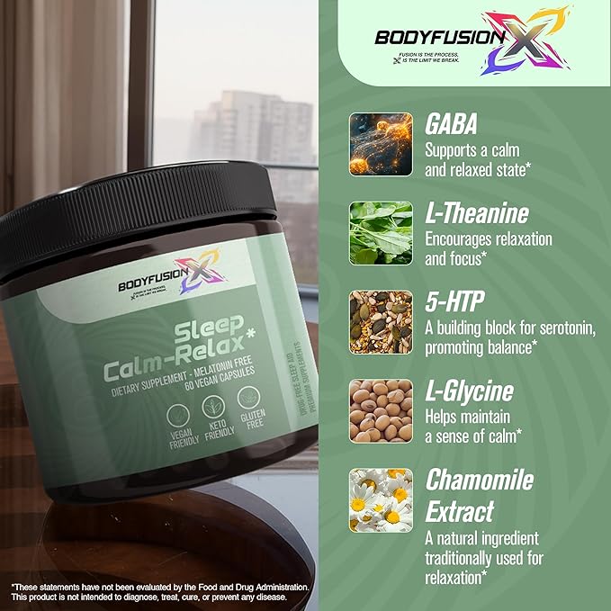 BodyFusionX Sleep Aid for Adults – Melatonin Free Nighttime Stress Support for Deep Rest & Next Day Energy – Ashwagandha KSM-66, L-Theanine & Lemon Balm – 60 Capsules