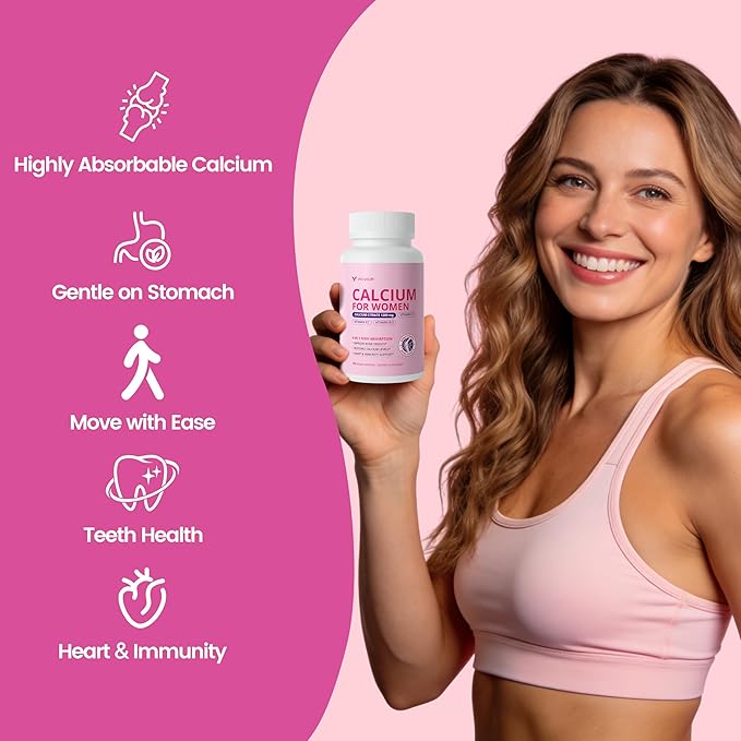 Calcium Supplements for Women - 4-in-1 Calcium 1200 mg with Vitamin D3 K2, B12 - High Absorption Calcium Citrate & Carbonate for Bone Density & Strength, Non-GMO, 120 Vegan Capsules