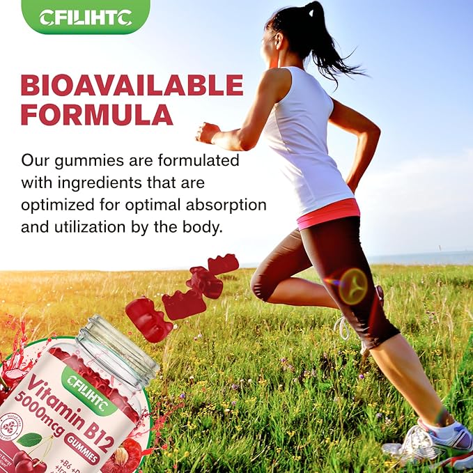 Vitamin B12 Gummies for Women & Men, 5000mcg Methyl B12 Gummies with Vitamin B6, D3, Iron, Folate for Adults, Support Energy & Metabolism Boost, Mood, Immune & Nervous System, Sugar Free Cherry Flavor