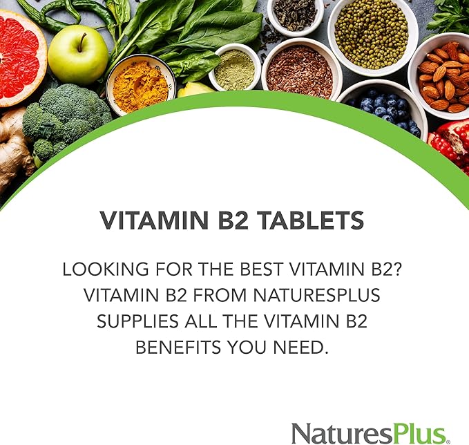 NaturesPlus Vitamin B2 100 mg - 90 Tablets - Supports Energy, Immune Health & Vibrant Hair, Skin, and Nails - Antioxidant Protection - Vegetarian, Gluten Free - 90 Servings