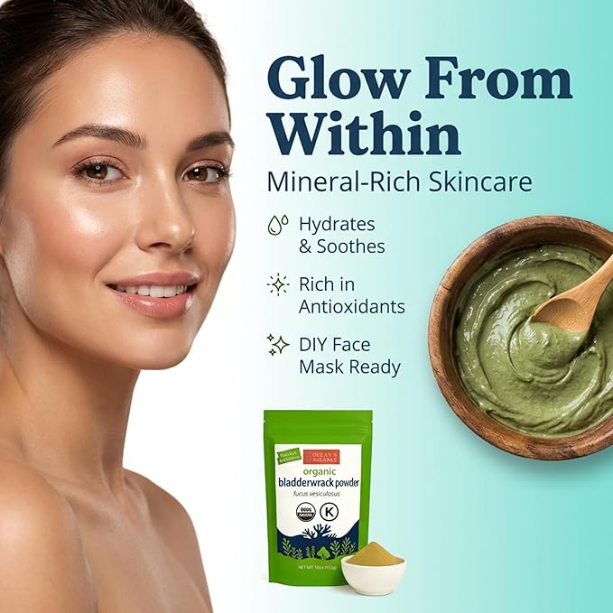 Ocean’s Balance Clean – Organic Bladderwrack Powder (Fucus vesiculosus) from The Pristine Maine Coast | Vegan • Lab‑Tested Purity • Skin & Digestive Wellness 4 Oz