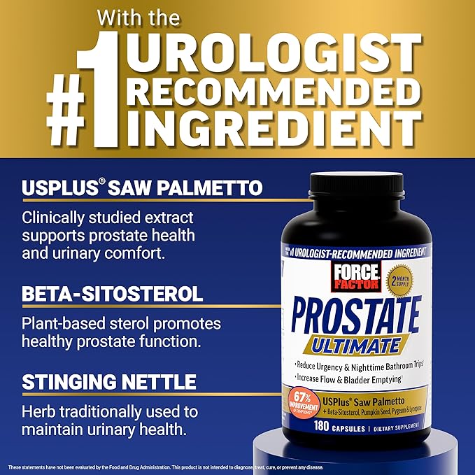 Force Factor Prostate Ultimate, Prostate Health Supplement for Men with Nettle & Saw Palmetto, #1 Urologist Recommended Ingredient to Support Urinary Flow, Bladder Emptying, 180 Caps