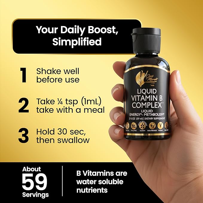 Cocó March N.M.D Liquid Vitamin B Complex with B1, B2, B6, B12 & Vitamin C – Energy, Metabolism & Immune Support – Vitamins for Women & Men – Vegan, Gluten Free, Soy & Dairy Free – 2 Fl Oz (59 mL)