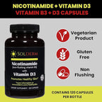 Nicotinamide Non-Flushing Vitamin B3 and D3 Supplement | Vegetarian and Gluten-Free Oral Nicotinamide Supplement with Vegetable Cellulose Casings | Promotes Healthy Skin | 60 Capsules | 500mg