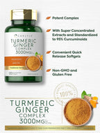 Carlyle Turmeric and Ginger Supplement | 120 Softgel Capsules | Turmeric Curcumin Complex | with Black Pepper Extract | Non-GMO, Gluten Free