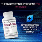 Koji Fermented Iron Plus - Iron Supplement with Vitamin C, Vitamin D3 and Folate for Blood Support, Easily Absorbed and Bioavailable, Stomach Friendly, Vegan, Non-GMO - 60 Capsules