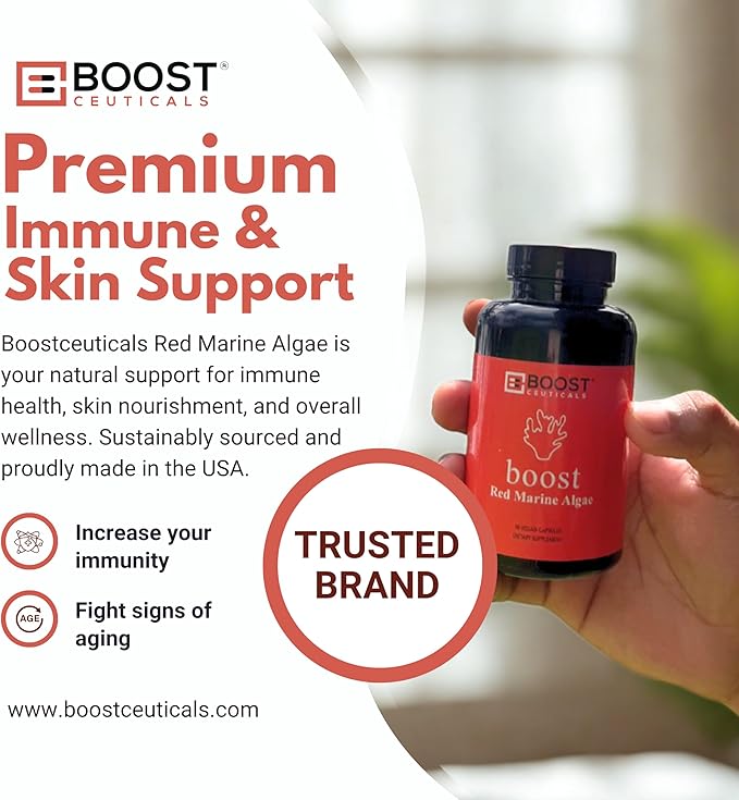 BoostCeuticals Gigartina Red Marine Algae Polysaccharides - Vegan Non-GMO Extract - Clean Immune Support Antioxidant Protection - 90 Capsules 90 Servings