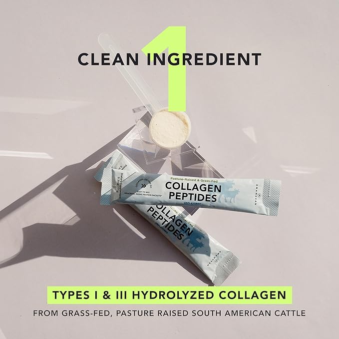 AMANDEAN Collagen Peptides Powder Packets | 30 Individual Stick Packs | Grass-Fed Hydrolyzed Collagen Protein | Unflavored, Easy to Mix | Travel Friendly | Promotes Healthy Gut, Skin, Hair, Nails.